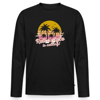 Coucher de soleil rétro avec des palmiers - T-shirt manches longues Premium bio Homme - noir - Devant - Nico (187cm)