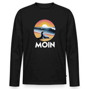 Hello Seal Beach Wave Sunrise - Men's Premium Organic Long Sleeve Shirt - black - Front - Nico (187cm)