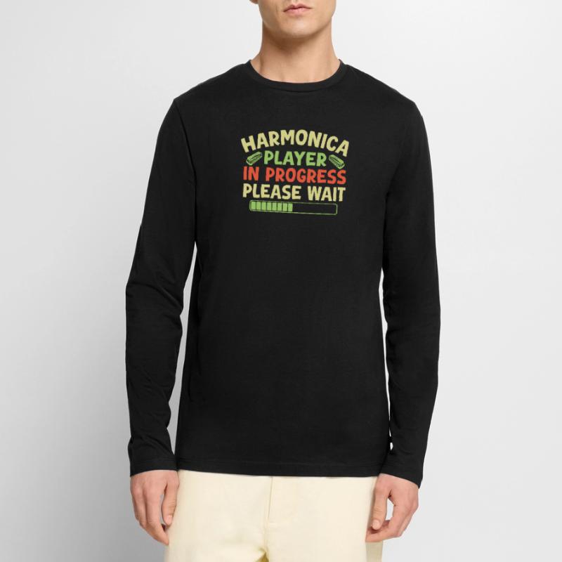 Funny Harmonica Player In Progress Harmonica Männer Premium Bio Langarmshirt