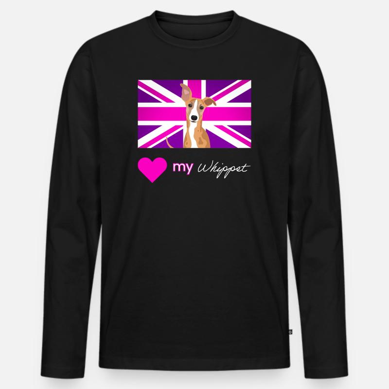 PURPLEWHIPPET (Weißer Text, Lebendig) - Männer Premium Bio Langarmshirt - Schwarz