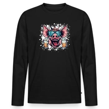 Pork Beer Funny - Men's Premium Organic Long Sleeve Shirt - black - Front - Nico (187cm)