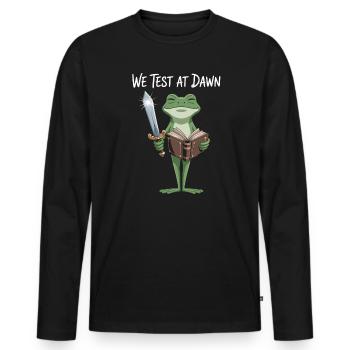 Dawn Test Frog: Sword & Scroll - Men's Premium Organic Long Sleeve Shirt - black - Front - Nico (187cm)