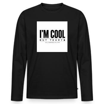 Je suis COOL mais j’ai les larmes aux yeux - T-shirt manches longues Premium bio Homme - noir - Devant - Nico (187cm)