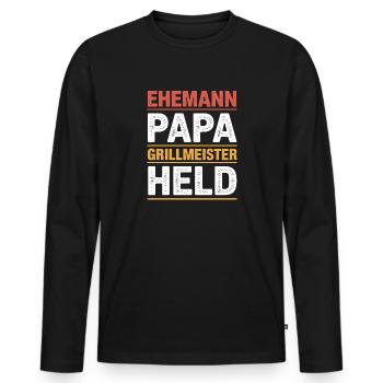 Héros Maître du Grill Papa pour le barbecue de la fête des pères - T-shirt manches longues Premium bio Homme - noir - Devant - Nico (187cm)