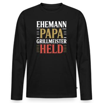 Papa barbecue Père grill Maître Humour de héros - T-shirt manches longues Premium bio Homme - noir - Devant - Nico (187cm)