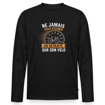 Retraité vélo humour – Ne jamais sous-estimer - T-shirt manches longues Premium bio Homme - noir - Devant - Nico (187cm)