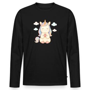 Pastel Unicorn in Prayer - Men's Premium Organic Long Sleeve Shirt - black - Front - Nico (187cm)
