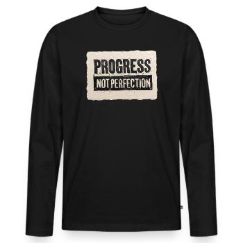 Progrès-pas-perfection - T-shirt manches longues Premium bio Homme - noir - Devant - Nico (187cm)