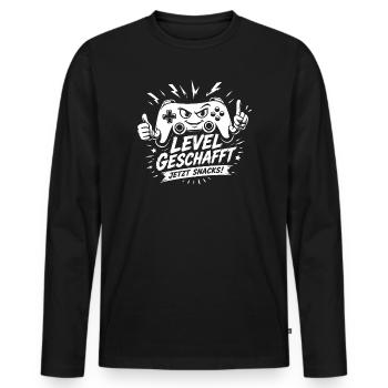 Level geschafft jetzt Snacks Zeit - Männer Premium Bio Langarmshirt - Schwarz - Vorne - Nico (187cm)