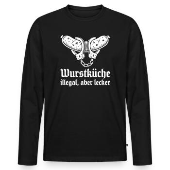 Wurstküche illegal aber lecker. - Männer Premium Bio Langarmshirt - Schwarz - Vorne - Nico (187cm)