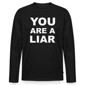 liar Lugner white - Men's Premium Organic Long Sleeve Shirt - black - Front - Nico (187cm)