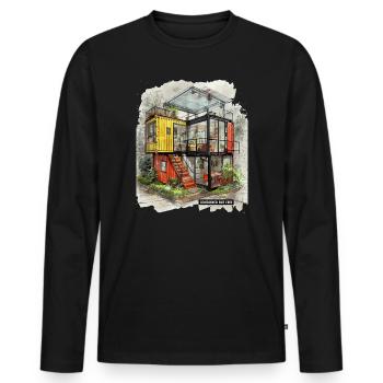 CONTAINED BUT FREE – Moderne Shipping Container Art - Männer Premium Bio Langarmshirt - Schwarz - Vorne - Nico (187cm)