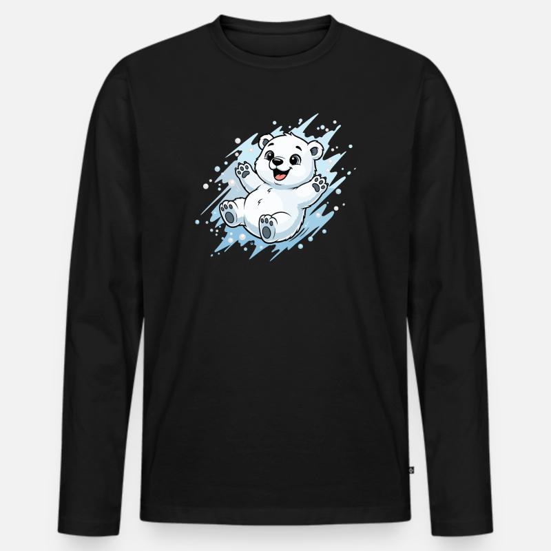 Fröhlicher Polarbär Spritzer - Männer Premium Bio Langarmshirt - Schwarz