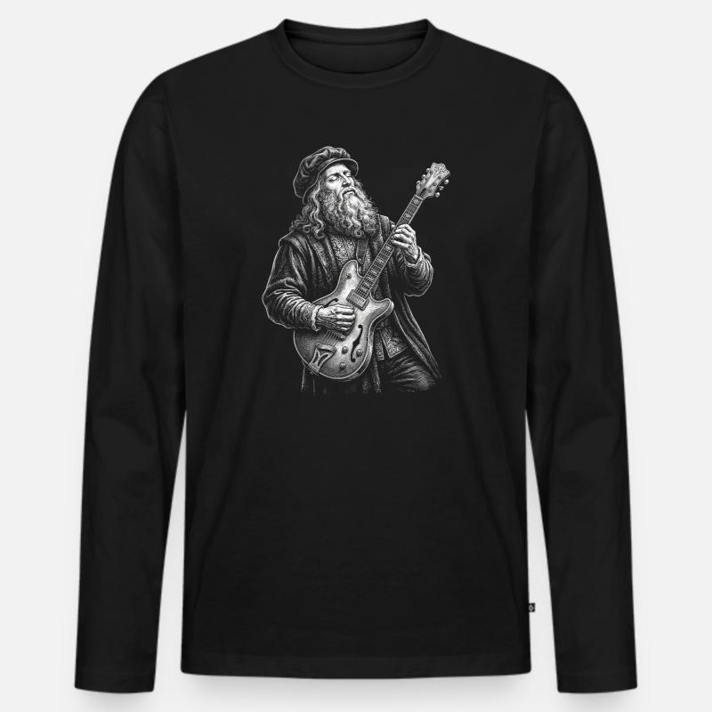 Leonardo Da Vinci spielt Gitarre - Männer Premium Bio Langarmshirt - Schwarz