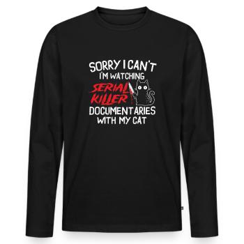 Watching Serial Killer Docs With Cat - Men's Premium Organic Long Sleeve Shirt - black - Front - Nico (187cm)