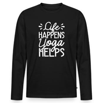 Pilates Enthusiasts Life Happens Yoga Helps - Men's Premium Organic Long Sleeve Shirt - black - Front - Nico (187cm)