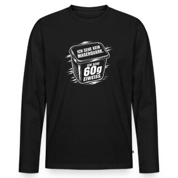 Magerquark 60g Eiweiß Gym Fitness Shirt - Männer Premium Bio Langarmshirt - Schwarz - Vorne - Nico (187cm)
