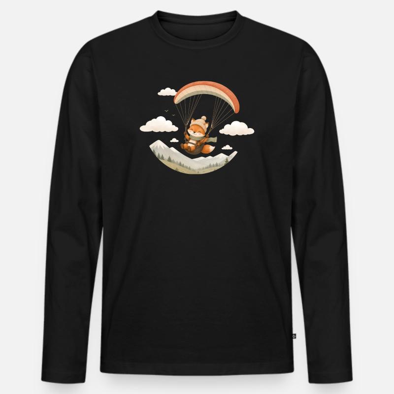 Süßer Fuchs mit Gleitschirm über Bergen - Männer Premium Bio Langarmshirt - Schwarz