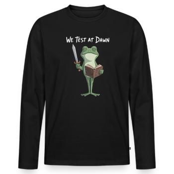 Lecture du Chevalier Grenouille à l’aube - T-shirt manches longues Premium bio Homme - noir - Devant - Nico (187cm)