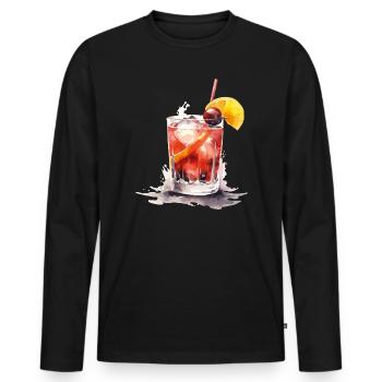 Verre d’eau aquarelle agrumes - T-shirt manches longues Premium bio Homme - noir - Devant - Nico (187cm)