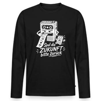Spul die Zukunft bitte zurück - Männer Premium Bio Langarmshirt - Schwarz - Vorne - Nico (187cm)