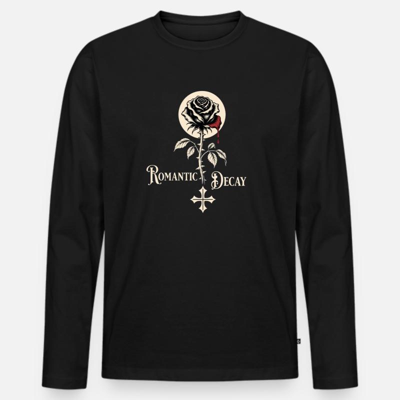 Romantic Decay Gothic Rose Design - Männer Premium Bio Langarmshirt - Schwarz