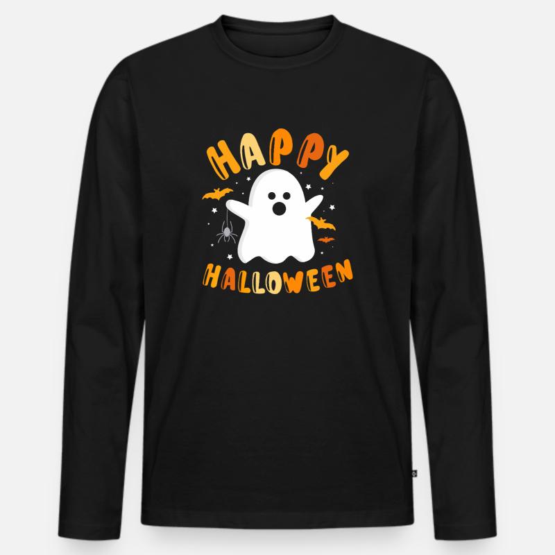 Frohe Halloween-Geistergrafik - Männer Premium Bio Langarmshirt - Schwarz