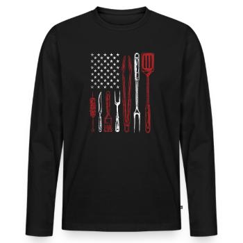 Outils de barbecue Grill US Flag Pitmaster - T-shirt manches longues Premium bio Homme - noir - Devant - Nico (187cm)