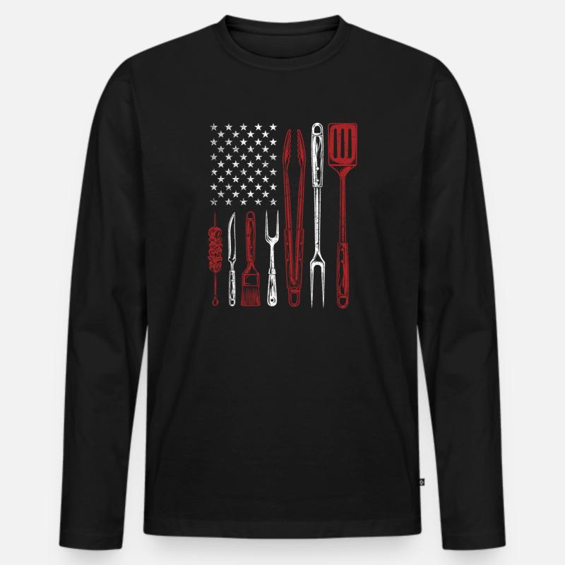 BBQ Grill Tools US Flag Pitmaster - Men's Premium Organic Long Sleeve Shirt - black