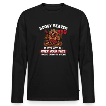 Weicher Biber-BBQ Lustiger Pitmaster - Männer Premium Bio Langarmshirt - Schwarz - Vorne - Nico (187cm)