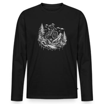 Sentier de descente VTT, vélo de montagne Alpes - T-shirt manches longues Premium bio Homme - noir - Devant - Nico (187cm)