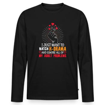 Évasion K-drama : Ignorer les malheurs d’adultes - T-shirt manches longues Premium bio Homme - noir - Devant - Nico (187cm)