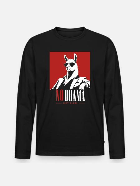 No Drama Just Llama Retro Lama - Men's Premium Organic Long Sleeve Shirt - black