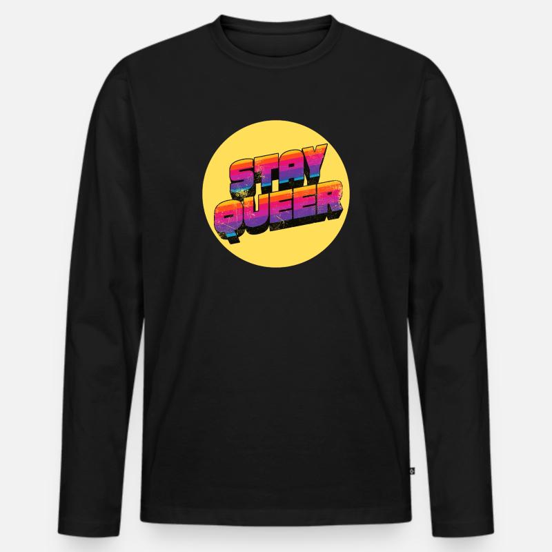 Stay Queer Regenbogen Grafik - Männer Premium Bio Langarmshirt - Schwarz