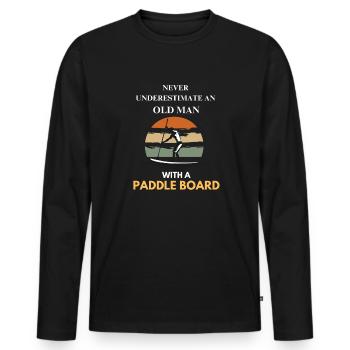 Alter Mann mit einem Paddleboard - Männer Premium Bio Langarmshirt - Schwarz - Vorne - Nico (187cm)