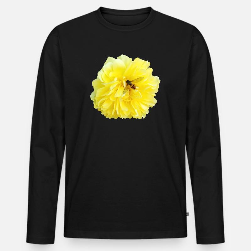 Yellow_Rose_-_Bee_Nature_Photography - Männer Premium Bio Langarmshirt - Schwarz