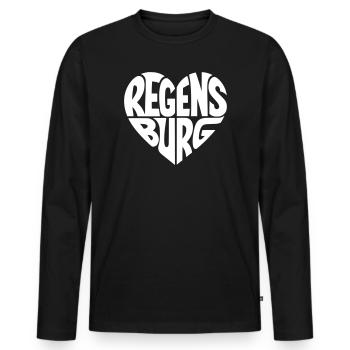 Regensburg Herzdesign - Männer Premium Bio Langarmshirt - Schwarz - Vorne - Nico (187cm)