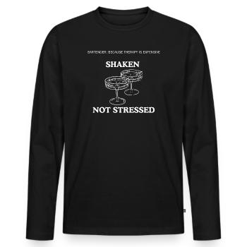 Shaken Nicht Gestresst - Männer Premium Bio Langarmshirt - Schwarz - Vorne - Nico (187cm)