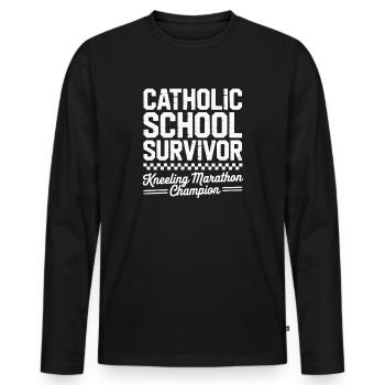  Catholic School Survivor Funny Kneeling Marathon - Männer Premium Bio Langarmshirt - Schwarz - Vorne - Nico (187cm)