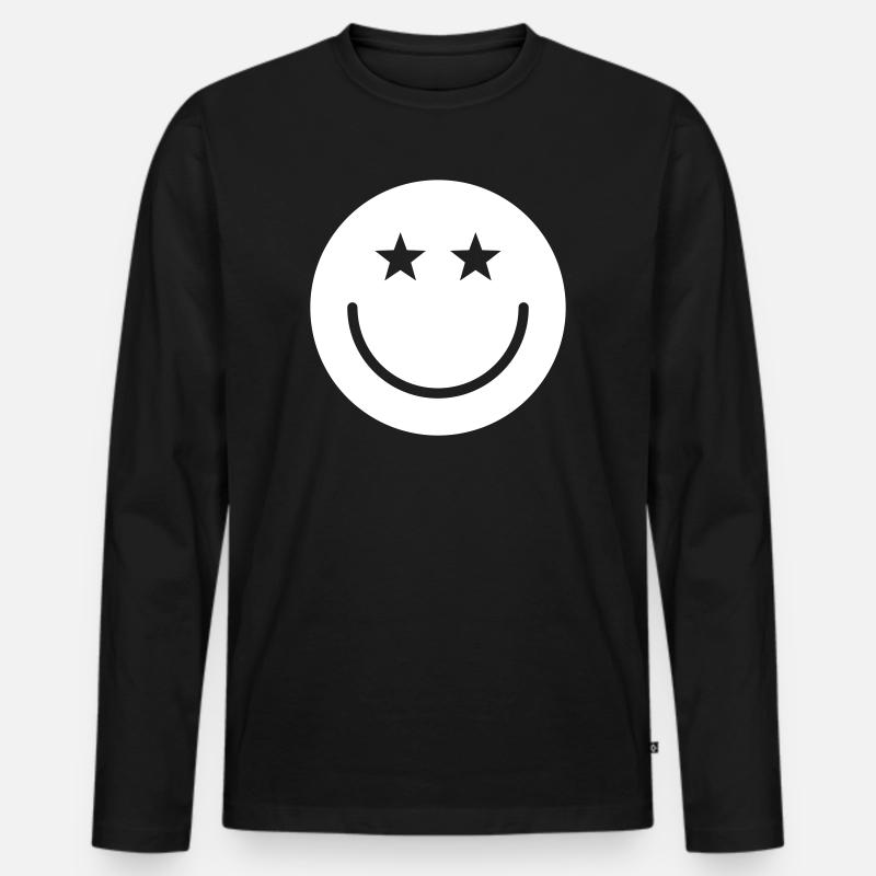 Smiley Design – Minimal & Positiv - Männer Premium Bio Langarmshirt - Schwarz