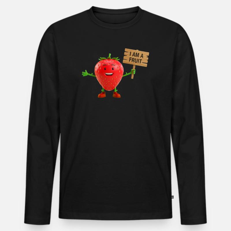 Erdbeere mit einem Schild - Männer Premium Bio Langarmshirt - Schwarz