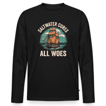 L’eau salée guérit tous les malheurs Capitaine Marin de voile - T-shirt manches longues Premium bio Homme - noir - Devant - Nico (187cm)
