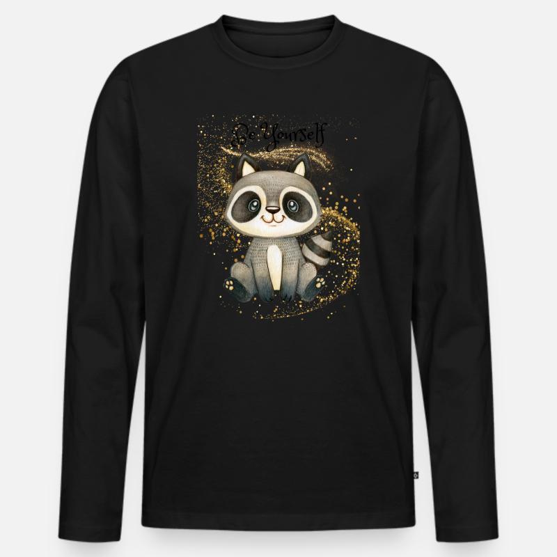 Süßer Waschbär auf Glitzer - Männer Premium Bio Langarmshirt - Schwarz