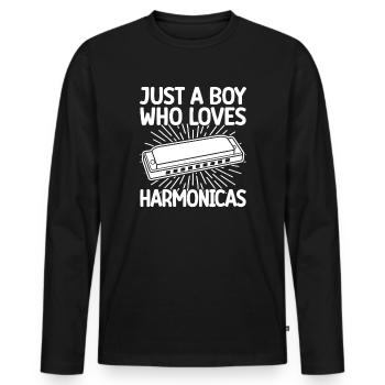 Harmonica Musican Just A Boy Who Loves Harmonica - Männer Premium Bio Langarmshirt - Schwarz - Vorne - Nico (187cm)