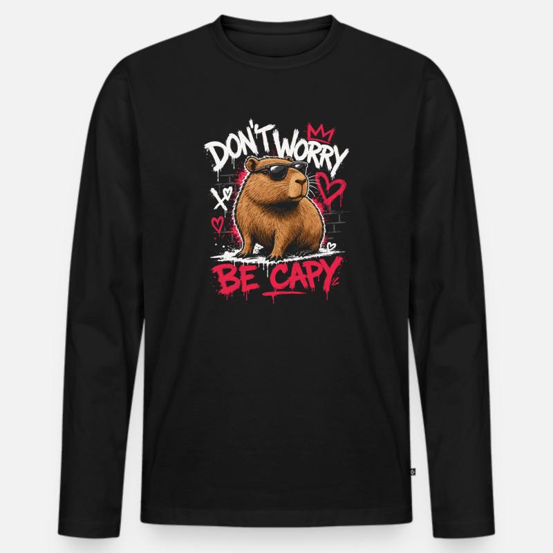 Don't Worry Be Capy - Männer Premium Bio Langarmshirt - Schwarz