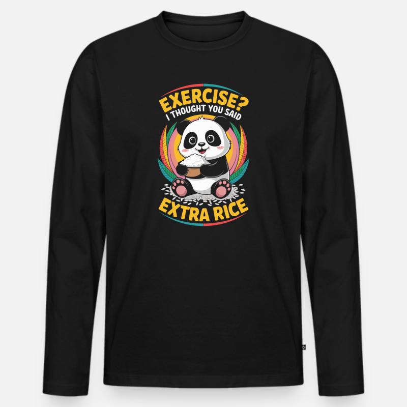 Panda Extra Rice Humor - Männer Premium Bio Langarmshirt - Schwarz