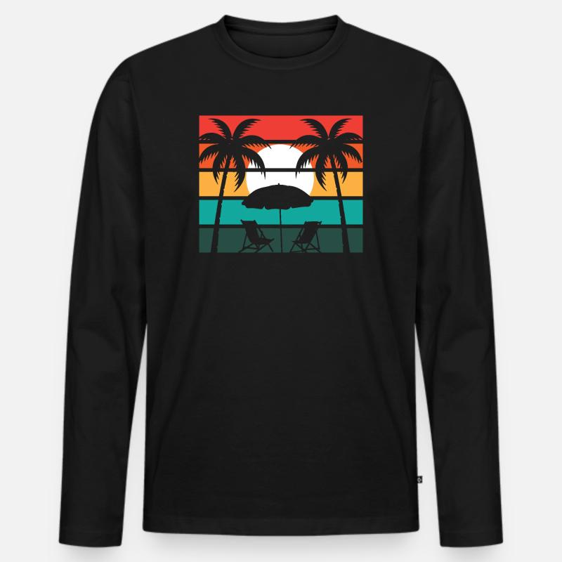 Beach palm and sun - Männer Premium Bio Langarmshirt - Schwarz