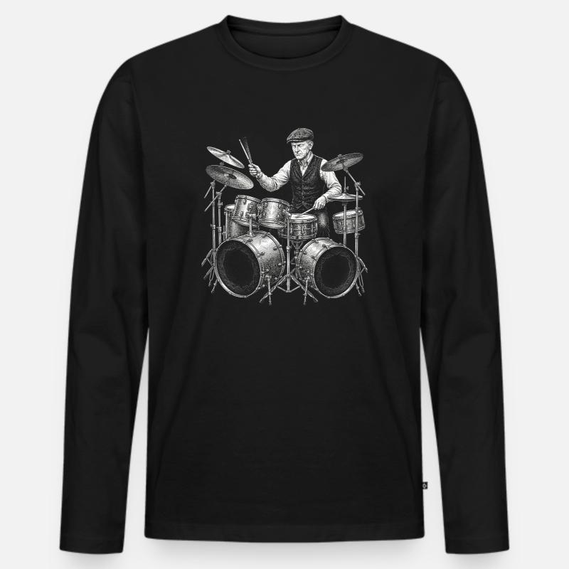Calvin Coolidge spielt Schlagzeug - Männer Premium Bio Langarmshirt - Schwarz