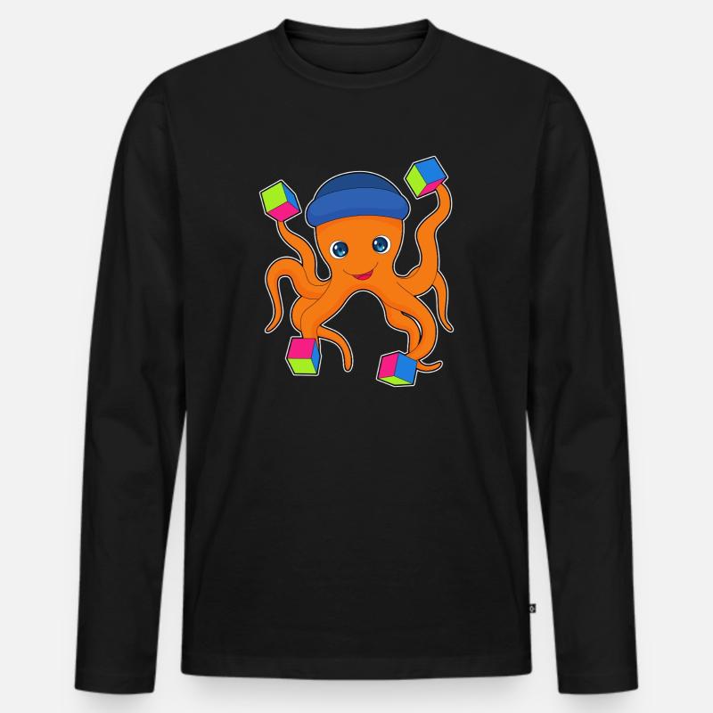 Krake Würfel - Männer Premium Bio Langarmshirt - Schwarz