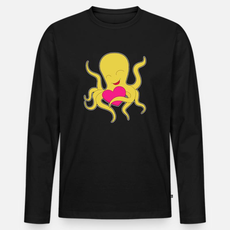 Krake Herz - Männer Premium Bio Langarmshirt - Schwarz